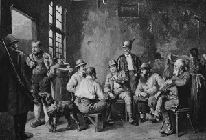 Meeting of hunters in a tavern in Bavaria