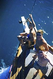 Melbourne Grammar School expedition to Queensland, Australia, 1956 Boys on a sailing yacht thought to be the Whitsunday Islands, Oceania