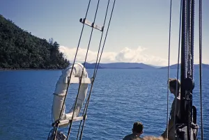 Melbourne Grammar School expedition to Queensland, Australia, 1956 Boys on a sailing yacht thought to be the Whitsunday Islands, Oceania