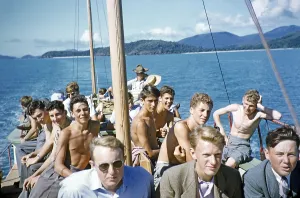 Melbourne Grammar School expedition to Queensland, Australia, 1956 Boys on board the open boat Whitsunday Islands, Oceania