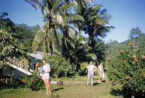Melbourne Grammar School expedition to Queensland, Australia, 1956 tropical accommodation thought to be the Whitsunday Islands, Oceania