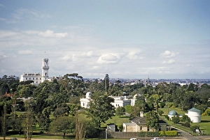 Melbourne Observatory Building in the foreground, behind it on the left Government House, Melbourne, Victoria, Australia, 1956, Oceania