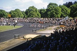 Melbourne, Victoria, Australia, 1956 School sports event in the stadium with athletics track Olympic Park Stadium, Oceania