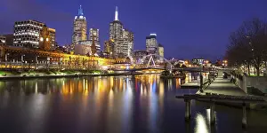 Melbourne's famous skyline from Southbank towards Flinders St Station in Melbourne