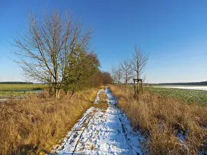 The melting snow on fields in early spring