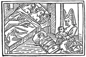Melusine suckling her child at night