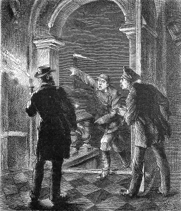 Three men chasing an amber thief