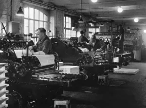 Men working in a print shop, 1950s
