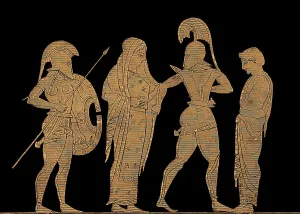 Menelaus captivated by the beauty of Helen