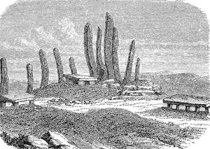 Menhir and stone table in Khasia in 1880