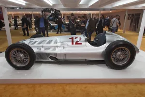 A Mercedes Benz W 154 racing car from 1939 is on display at Techno Classica