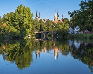 Merseburg Cathedral and Merseburg Castle reflected in the River Saale