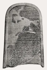 Mesha Stele, a black basalt stone with an inscription in the Moabite language from the Moabite King Mesa