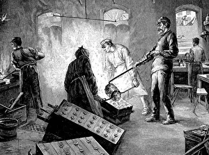 Metalworking, Men casting bronze