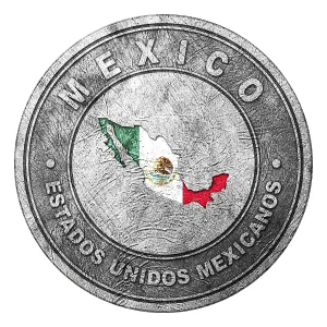 Mexico Flag Button with Map, Coin Style