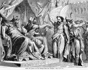 Micah and Zidekiah in front of the kings Ahab and Jehoshaphat