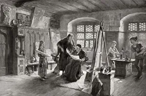 Michael Wolgemut, a German painter and printmaker teaching the young Albrecht Duerer