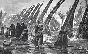 Michelieu at the siege of La Rochelle by troops of the French King Louis XIII