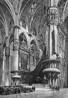 Milan Cathedral, Milan, Italy, historical engraving