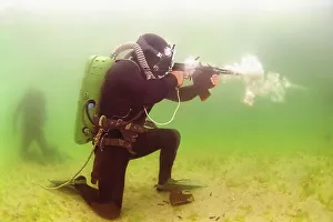 Military divers, gun, Black Sea