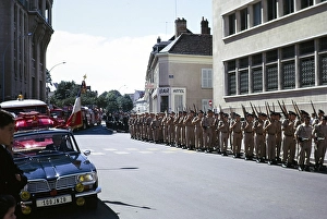 Military march on Bastille Day through the streets of Chartres, Eure et Loir, France, 14 July 1970, Europe
