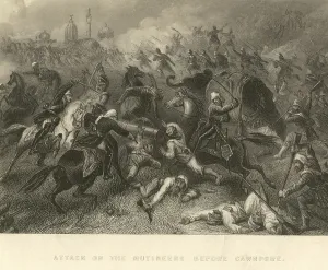 Military and munity mutiny views Attack of the Mutineers before Cawnpore, Kanpur, Uttar Prades h, India, As ia