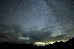 Milky Way and starry sky with Montafon mountains