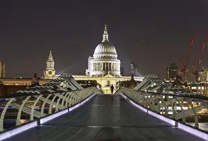Millenium Bridge and St Paul's Cathedral by night