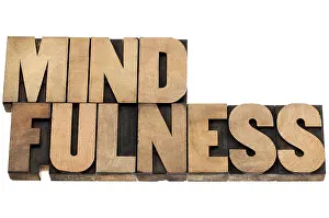 Mindfulness - awareness concept - isolated text in letterpress wood type