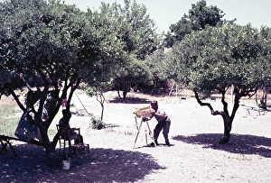 Minute camera in use by a portrait photographer, Kos, Greece, 1973, Europe