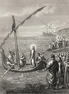 Miraculous Catch of Fish, Steel engraving 1853