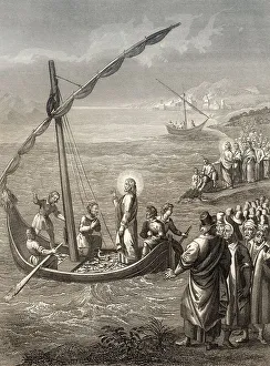 Miraculous Catch of Fish, Steel engraving 1853