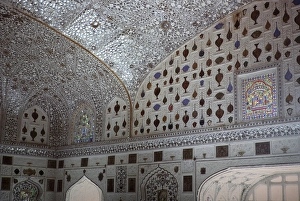 Mirror ceiling of the Mirror Palace, Amer or Amber Fort, Moghul Palace, Jaipur, Rajasthan. India 1971