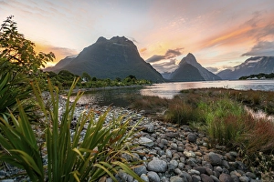 Mitre Peak and Mount Philipps, sunset
