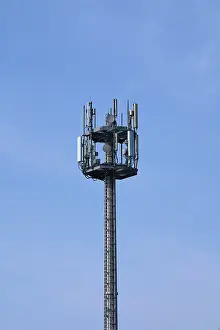 Mobile phone mast, transmission mast in front of sky