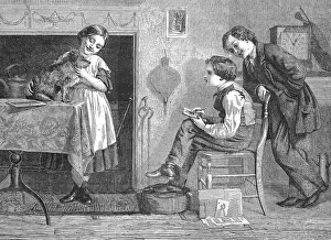 The Model, Boy Drawing a Dog Held by a Girl