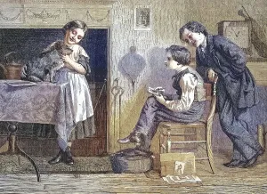 The Model, Boy Drawing a Dog Held by a Girl