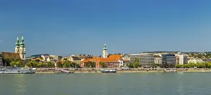 Modern and ancient buildings on the Danube River in Budapest