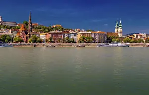 Modern and ancient buildings on the Danube River in Budapest