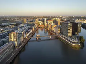 Modern architecture at the Media Harbour at sunrise