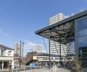 Modern architecture from metro train station in city centre