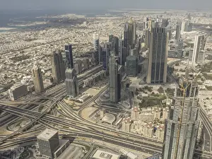 Framed Print : Modern city view with skyscrapers and complex highway network in urban surroundings