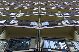 Modern facade of an apartment block with balconies