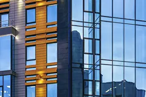 Modern high-rise office building with a glass facade