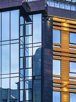 Modern high-rise office building with a glass facade
