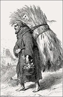 Monastery provisions, caricature depicting a monk fetching supplies
