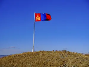 Mongolian national flag on a summit