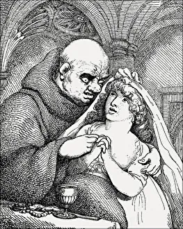 Monk and a penitent child, caricature by Thomas Rowlandson