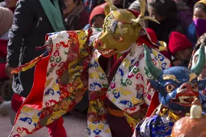 A monk performing cham, the sacred religious masked dance