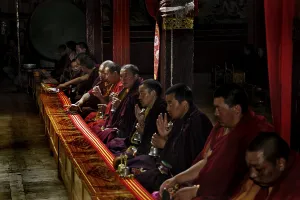 Monks of the black cap order, Tshurpu Convent near Lhasa